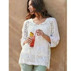Soft Surroundings Crochet Lace Ivory Renoir Top L Feminine Whimsy Fairy Blouse